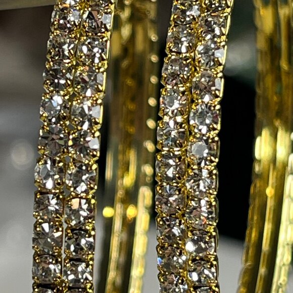Swarovski Elements Women's Hoop Earrings Yellow Gold Crystals Two tiers - Picture 2 of 6